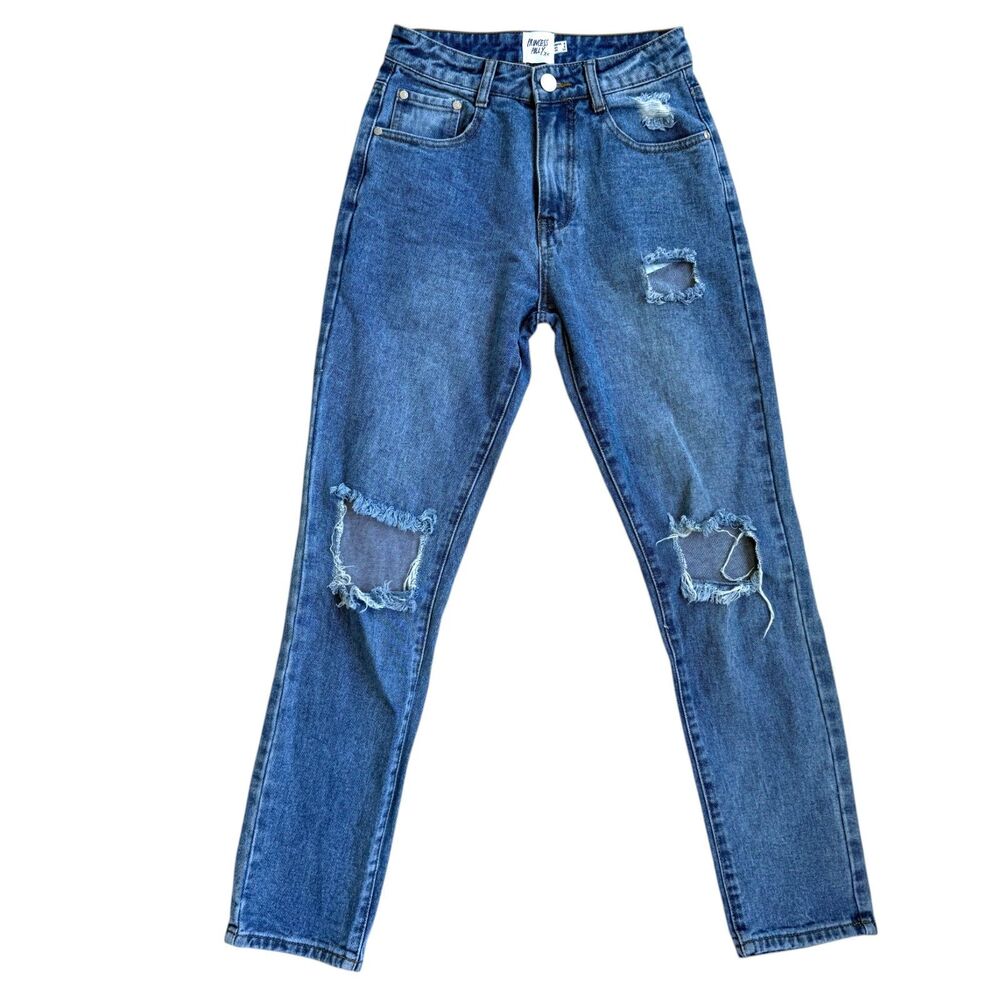 EUC Princess Polly Hayden‎ Knee Rip Straight Leg High Rise Mid Wash Denim Size 2 - Picture 2 of 4